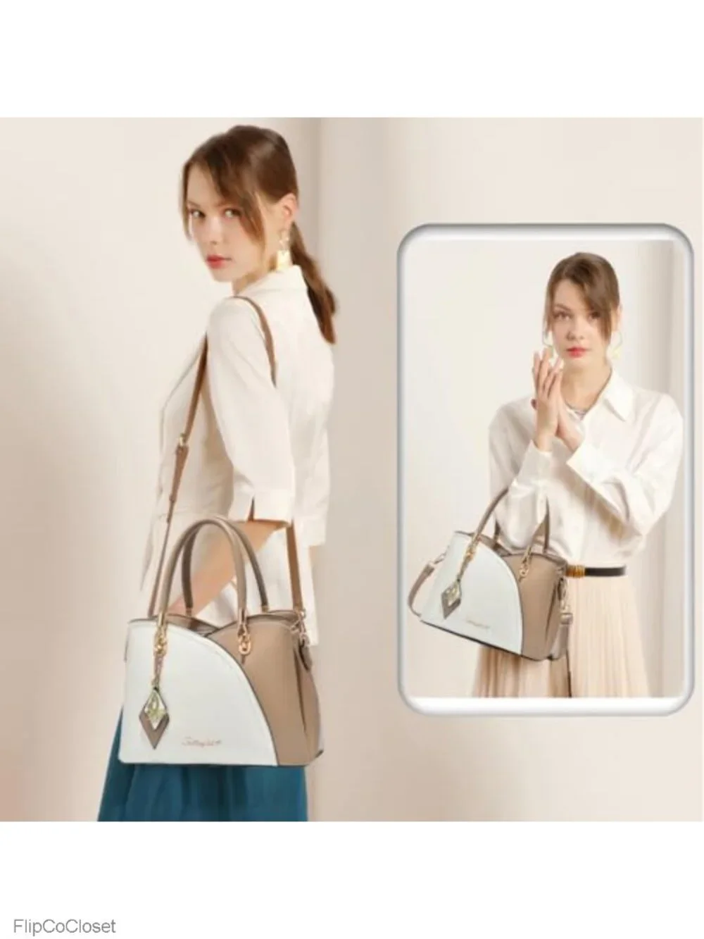 Faux Leather Satchel Tote Bag Top Handle Shoulder Handbag for Women